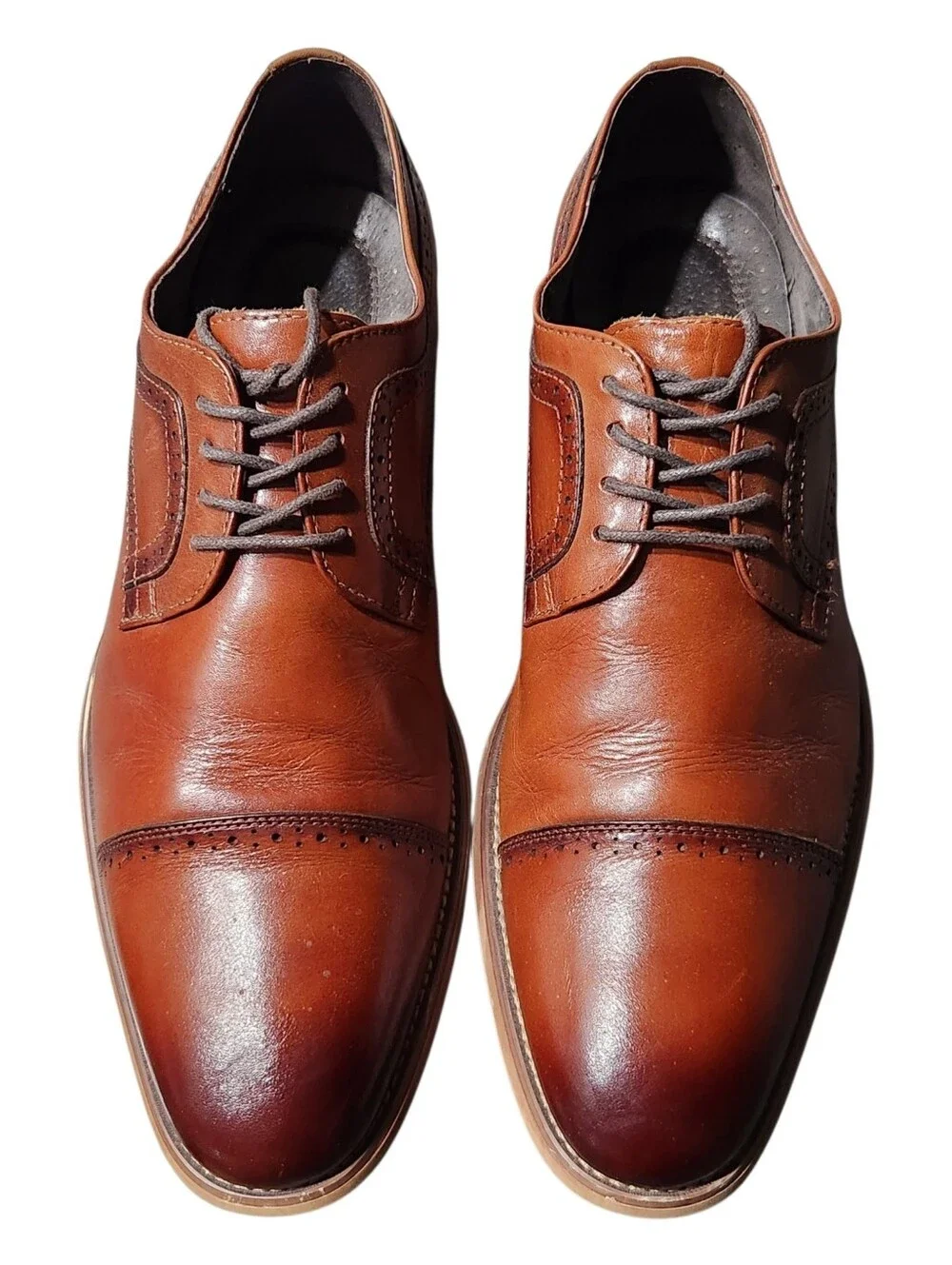 NEW Stacy Adams Leather Dickinson Cap Toe Oxford Cognac Dress Shoes Size 10.5M